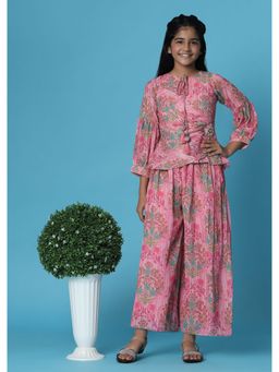 KALKI FASHION - Petal Pink Printed Top And Palazzo Set For Girls (Set of 2)