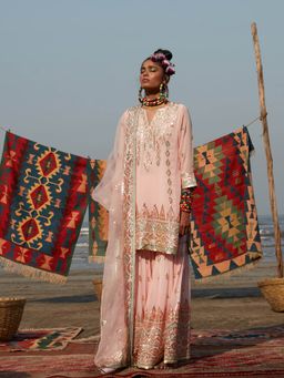 Gopi Vaid - Pink Sara Short Sharara (Set of 3)