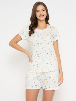 Clovia - Cotton Floral Print T-Shirt and Shorts (Set of 2)