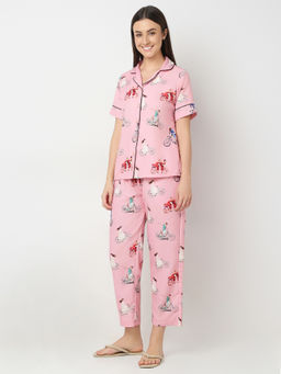 Smarty Pants - Womens Cotton Pink Dog Print Shirt and Pajama (Set of 2)