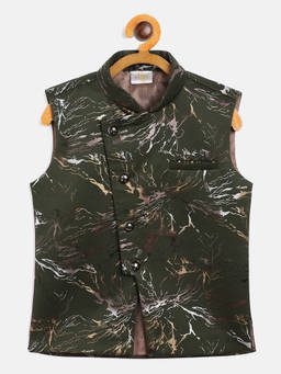 Vastramay - Boys Green Cotton Blend Nehru Jacket