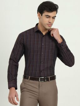 Greenfibre - Men Purple Cotton Blend Checks Regular Fit Formal Shirt