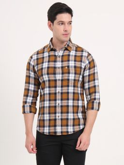 Greenfibre - Men Orange Pure Cotton Checks Slim Fit Casual Shirt