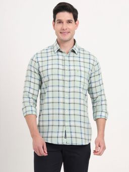 Greenfibre - Men Green Pure Cotton Checks Slim Fit Casual Shirt
