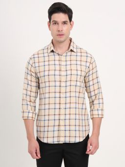 Greenfibre - Men Yellow Pure Cotton Checks Slim Fit Casual Shirt
