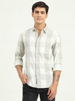 Greenfibre - Men Grey Pure Cotton Checks Slim Fit Casual Shirt