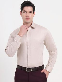 JadeBlue - Men Beige Pure Cotton Solid Regular Fit Formal Shirt