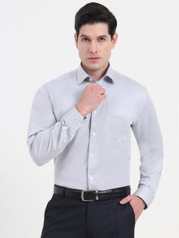 JadeBlue - Men Grey Pure Cotton Solid Regular Fit Formal Shirt