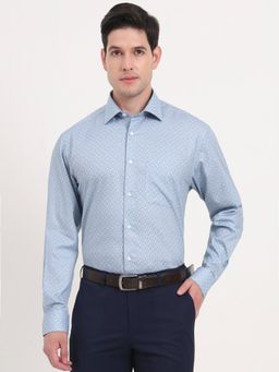 JadeBlue - Men Blue Pure Cotton Printed Regular Fit Formal Shirt