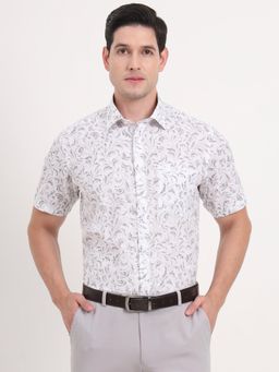 JadeBlue - Men Grey Linen Printed Regular Fit Formal Shirt