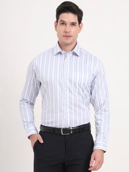JadeBlue - Men White Pure Cotton Stripes Regular Fit Formal Shirt