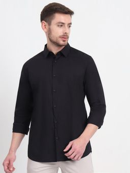 JadeBlue - Men Black Cotton Solid Slim Fit Casual Shirt