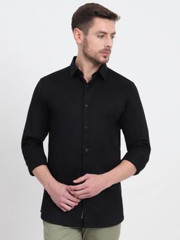 JadeBlue - Men Black Pure Cotton Solid Slim Fit Casual Shirt