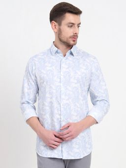JadeBlue - Men Blue Pure Cotton Printed Slim Fit Casual Shirt