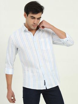 JadeBlue - Men White Pure Cotton Stripes Slim Fit Casual Shirt
