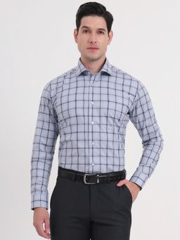 Metal - Men Grey Pure Cotton Checks Slim Fit Formal Shirt