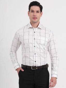 Metal - Men White Pure Cotton Checks Slim Fit Formal Shirt