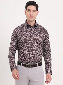 Metal - Men Maroon Pure Cotton Geometric Slim Fit Formal Shirt