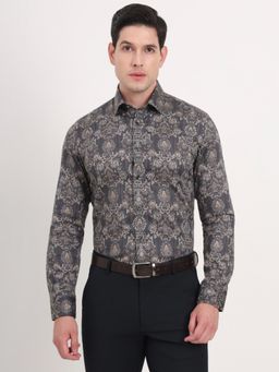 Wyre - Men Grey Pure Cotton Floral Slim Fit Casual Shirt