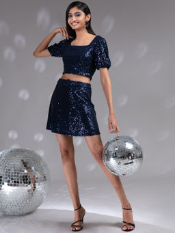 Twenty Dresses by Nykaa Fashion - Navy Blue Glisten Across The Room Skirt