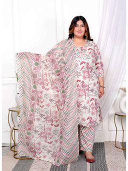 Doriyaan - Women's Pink Floral Kurta with Palazzo and Dupatta (Set of 3)