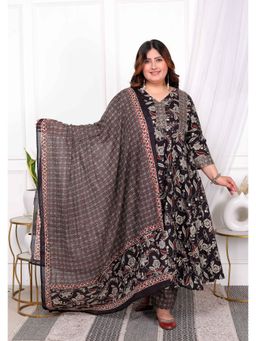 Doriyaan - Women's Multi-Color Floral Anarkali Kurta with Pant and Dupatta (Set of 3)