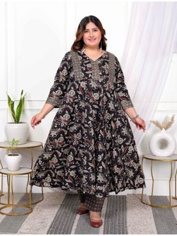 Doriyaan - Women's Multi-Color Floral Anarkali Kurta with Pant (Set of 2)