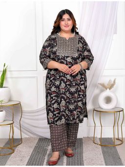 Doriyaan - Women's Multi-Color Floral Anarkali Kurta with Pant (Set of 2)