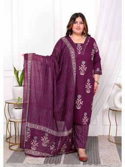 Doriyaan - Women's Purple Floral Kurta with Palazzo and Dupatta (Set of 3)