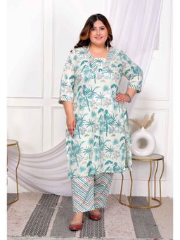 Doriyaan - Women's Green Floral Kurta with Palazzo (Set of 2)