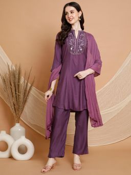 Nayam by lakshita - Women's Lavender Embroidered Kurta with Pant and Dupatta (Set of 3)