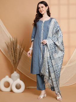 Nayam by lakshita - Women's Blue Floral Kurta with Pant and Dupatta (Set of 3)