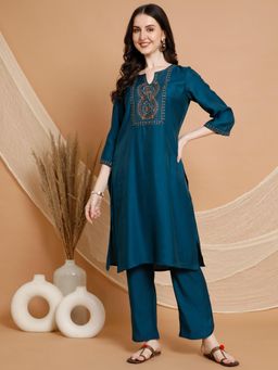 Nayam by lakshita - Women's Blue Embroidered Kurta with Pant (Set of 2)