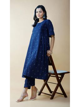 Akiso - Women's Navy Blue Woven Kurta with Pant (Set of 2)