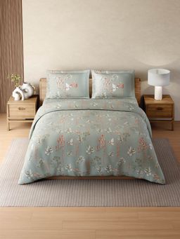 SPACES - Zera Hygro Cotton 233TC Percale Weave Floral Print Bedsheet With 2 Pillow Covers Grey King