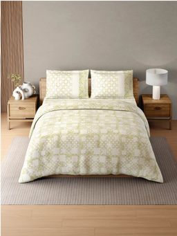 SPACES - Zera Hygro 233TC Percale Weave Geometric Bedsheet With 2 Pillow Covers Yellow King
