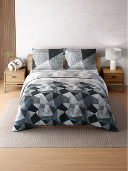 SPACES - Zera Hygro 233TC Percale Weave Geometric Bedsheet With 2 Pillow Covers Grey King