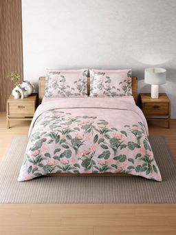 SPACES - Zera Hygro 233TC Percale Weave Floral Bedsheet & Quilt With 2 Pillow Covers pink Double
