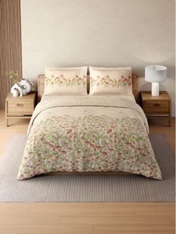 SPACES - Zera Hygro 233TC Percale Weave Floral Bedsheet & Quilt With 2 Pillow Covers Beige Double