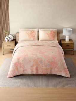 SPACES - Zera Hygro 233TC Percale Weave Ornate Bedsheet & Quilt With 2 Pillow Covers Orange Double