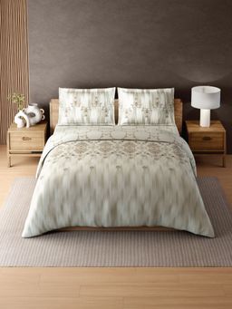 SPACES - Zera Hygro 233TC Percale Weave Ornate Bedsheet & Quilt With 2 Pillow Covers Beige Double