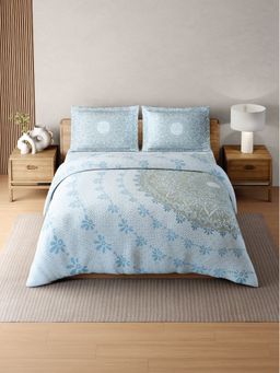 SPACES - Zera Hygro Cotton 233TC Percale Ornate Print Bedsheet With 2 Pillow Covers Blue King