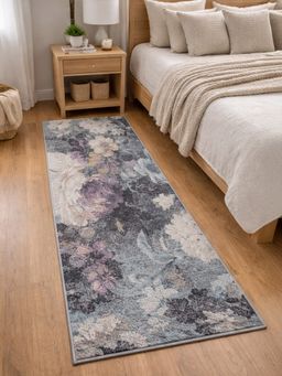 OBSESSIONS - Floral Polypropylene Bedside Runner Blue And Grey