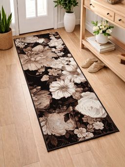 OBSESSIONS - Floral Polypropylene Bedside Runner Brown