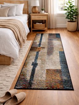 OBSESSIONS - Abstract Polypropylene Bedside Runner Beige And Blue