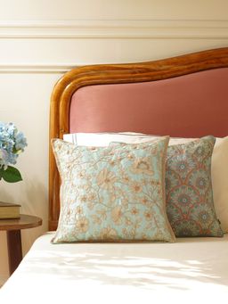 Pure Home + Living - Blue Floral Embroidered Cushion Cover