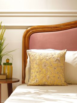 Pure Home + Living - Yellow Floral Embroidered Cushion Cover