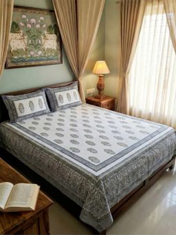 Design Gaatha - Floral Stripe Block Printed Cotton Bedsheet With 2 Pillow Covers King