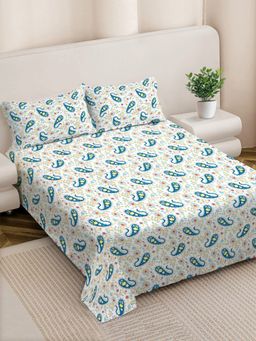 FABINALIV - Floral 300TC Cotton Blend Bedsheet With 2 Pillow Covers Multi-Color King