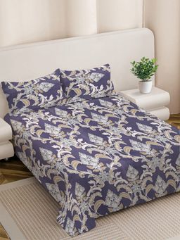 FABINALIV - Floral 300TC Cotton Blend Bedsheet With 2 Pillow Covers Purple King